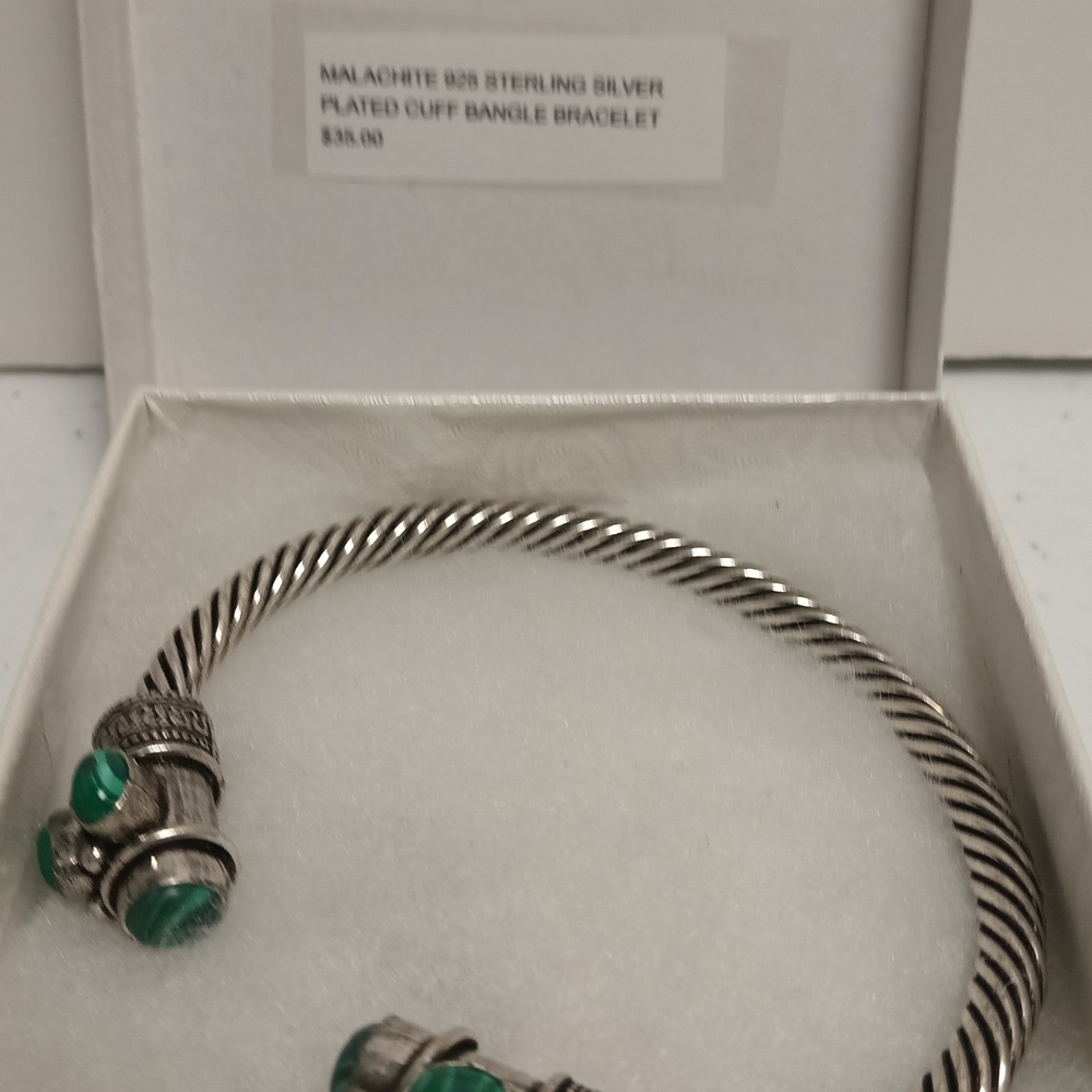 MALACHITE 925 STERLING SILVER PLATED CUFF BANGLE BRACELET